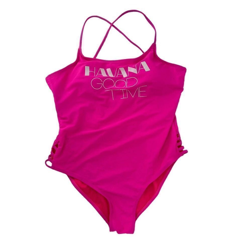 Havana Good Time Swimsuit Hot Pink One Piece Cross Back Juniors Size L 11-13 Fun